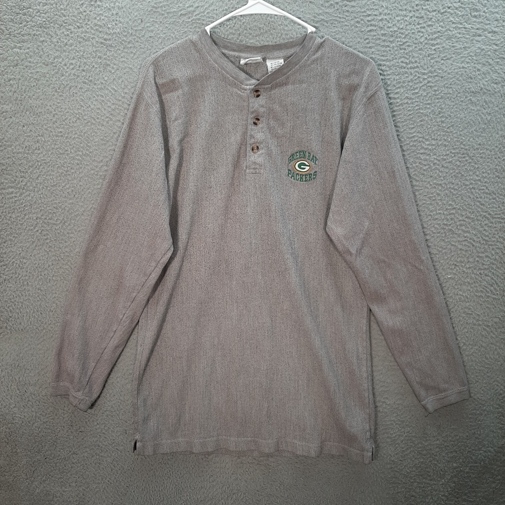 Vintage Green Bay Packers Shirt Adult Medium Gray Henley Y2K 2000s NFL Football‎